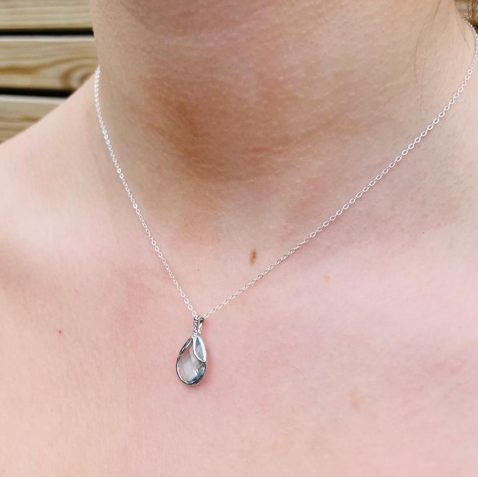 Pear Shaped Aquamarine & Diamond White Gold Pendant
