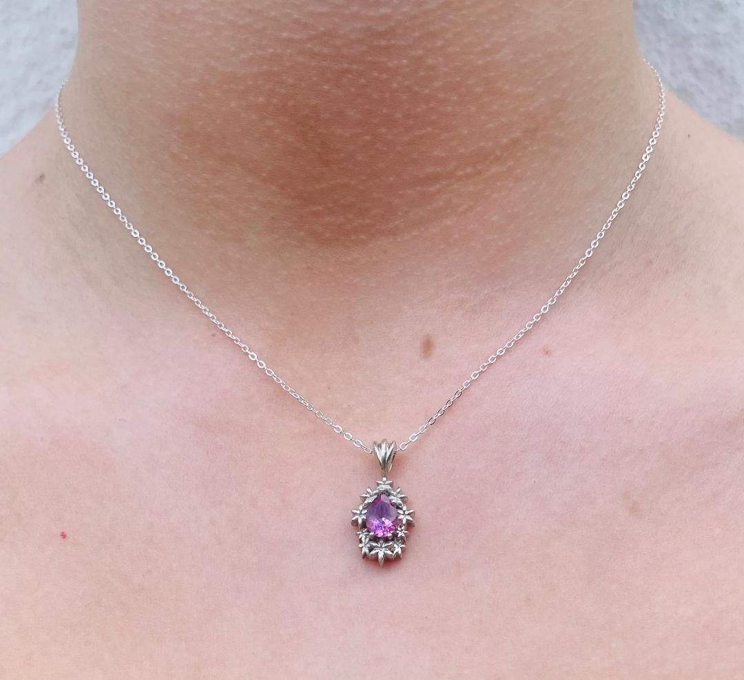 Fleur - Delicate Flower Patterned Silver Pendant Set With A Pear Shaped Pink Tourmaline Gemstone