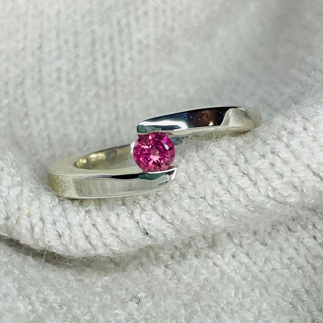 Pink Tourmaline Tension Set Silver Ring - Slim - Handmade - One-Of-A-Kind