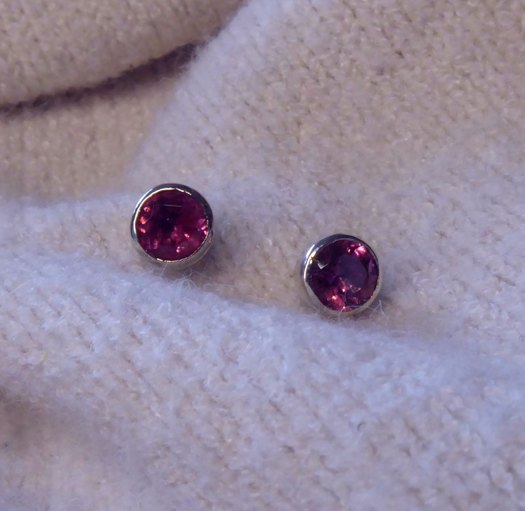 Pink tourmaline gemstone silver stud earrings