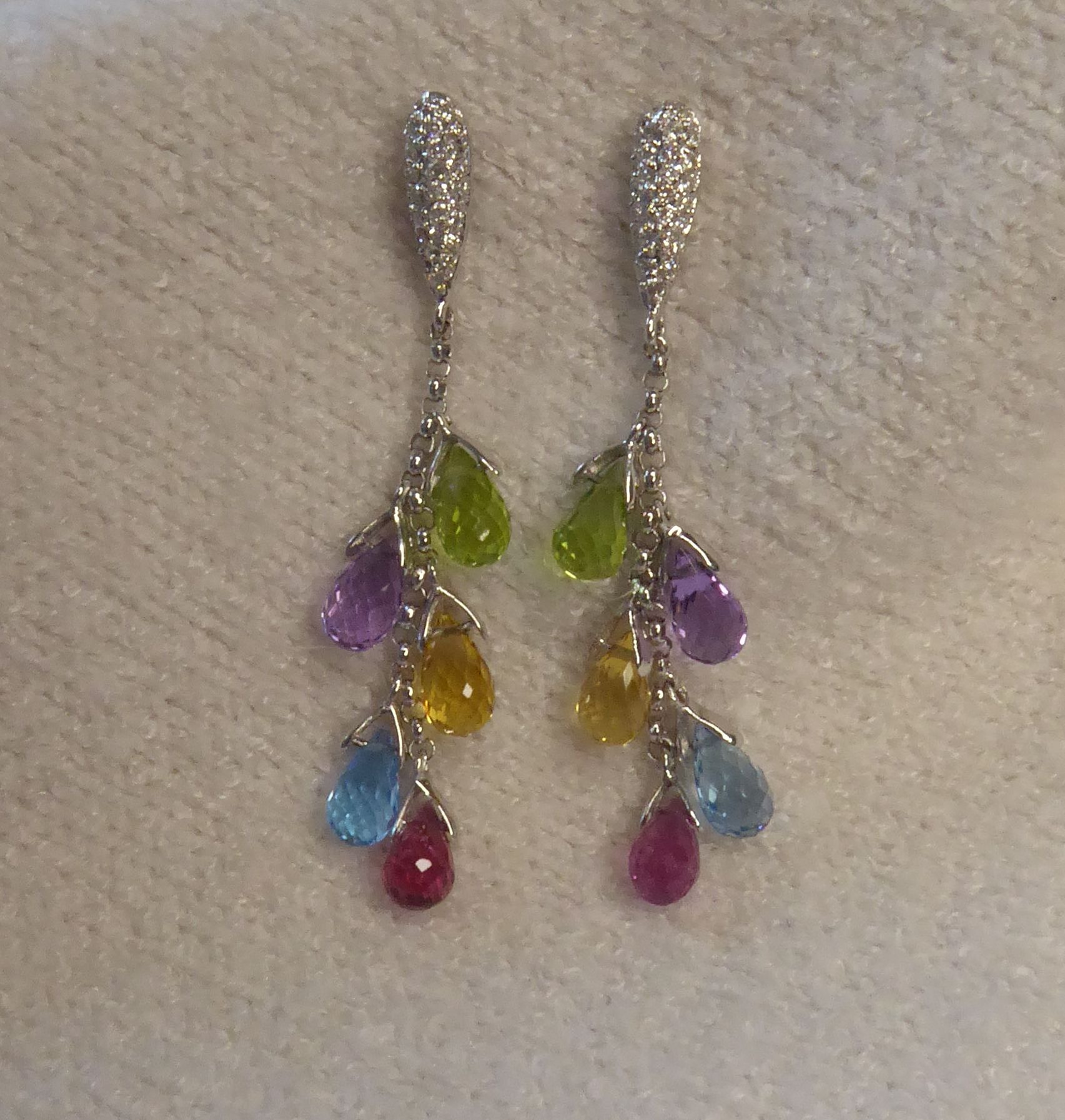 Pastel Briolette Gemstones & Diamond Earrings