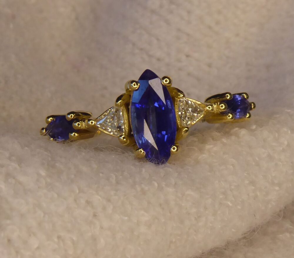 Maisie Marquise: Sapphire & Diamonds - Yellow Gold Engagement Ring