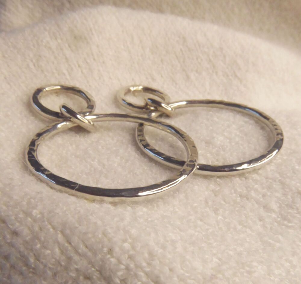 Vanilla Links Handmade Silver Hammered Drop Hoop Earrings - Large