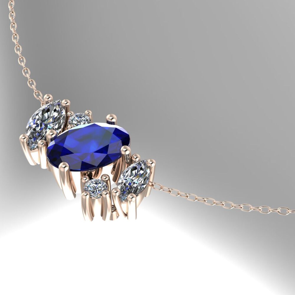 Atlantis Sapphire & Diamonds - 18 Carat Rose Gold Asymmetrical Cluster Necklace