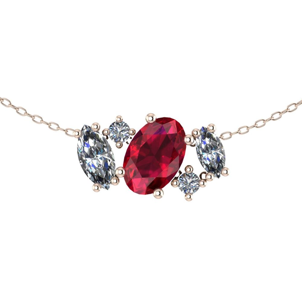 Atlantis - Ruby & Diamonds - 18 Carat Rose Gold Asymmetrical Cluster Neckla