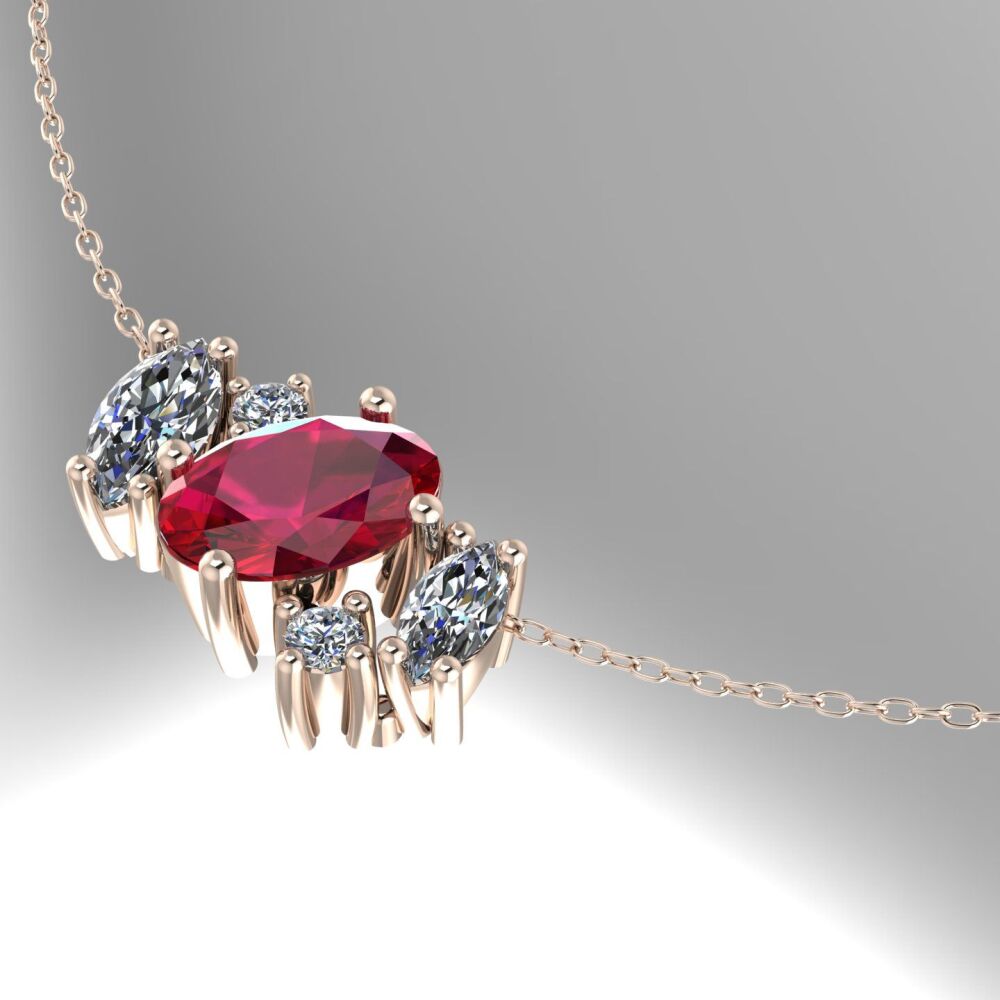 Atlantis Ruby & Diamonds - 18 Carat Rose Gold Asymmetrical Cluster Necklace