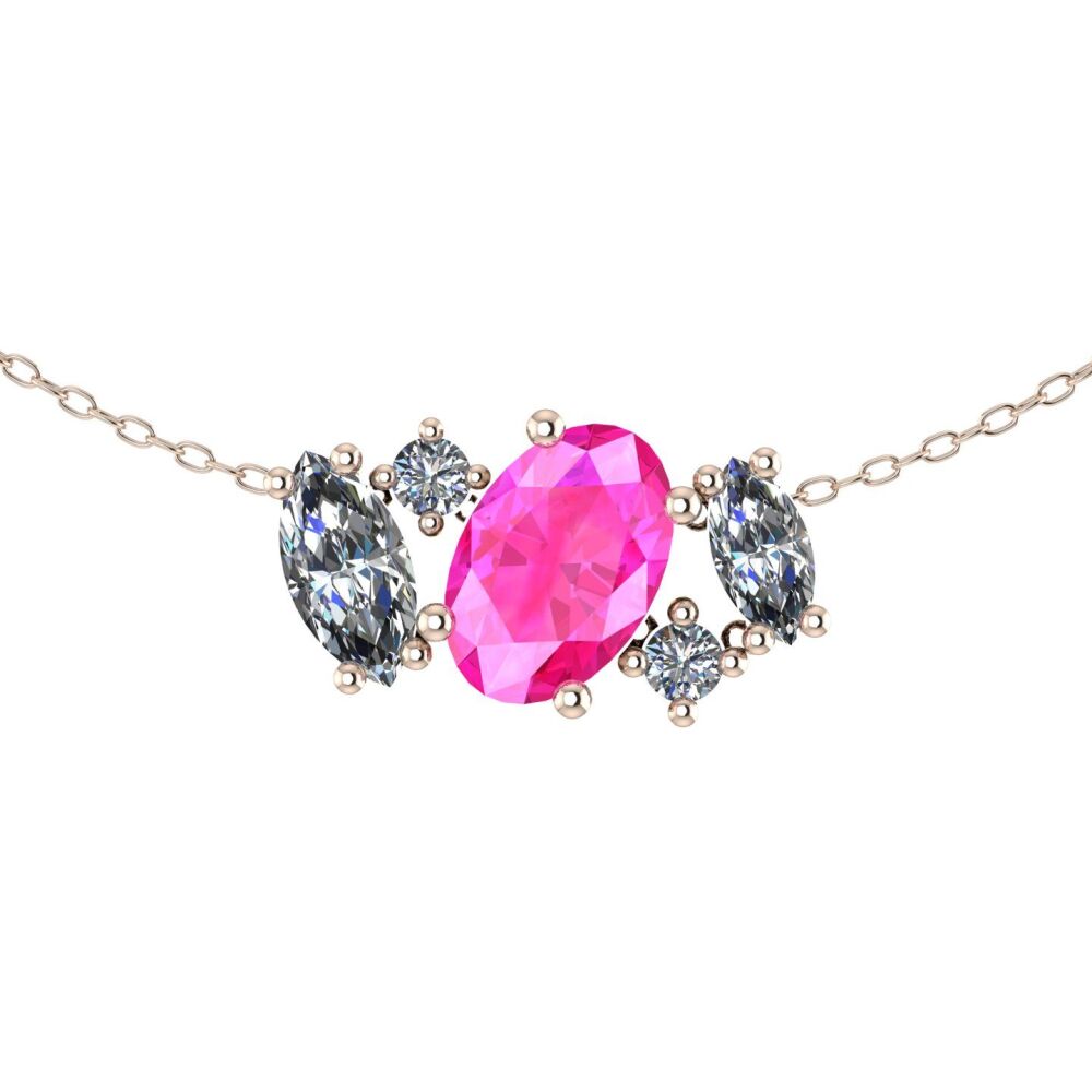 Atlantis Pink Sapphire & Diamonds - 18 Carat Rose Gold Asymmetrical Cluster Necklace