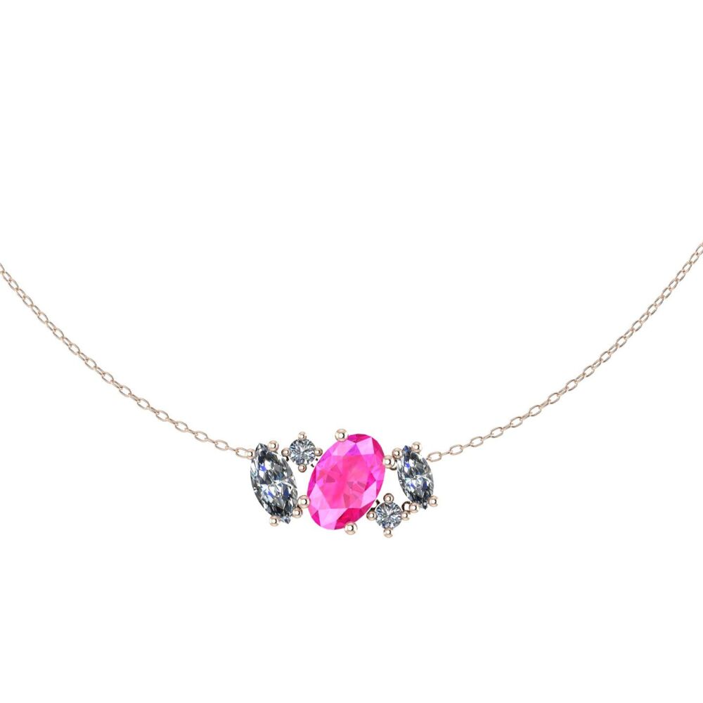 Atlantis Pink Sapphire & Diamonds - 18 Carat Rose Gold Asymmetrical Cluster Necklace