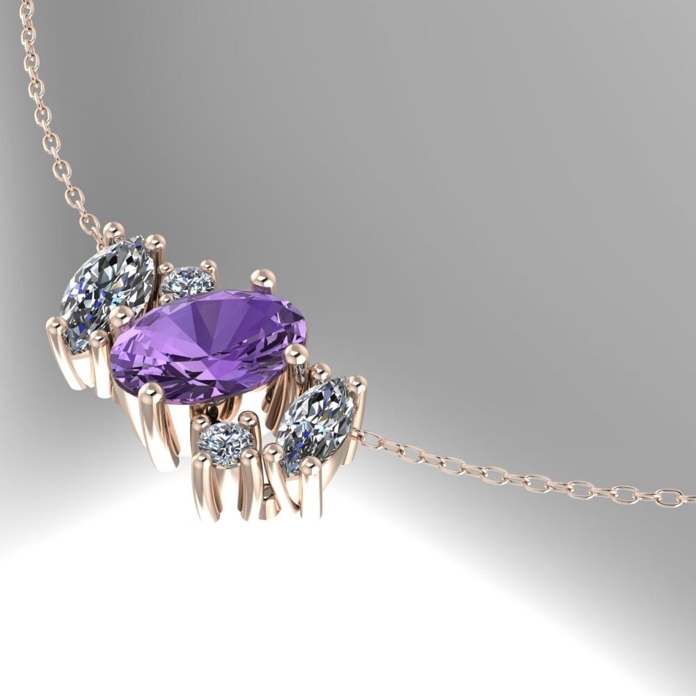 Atlantis Violet Sapphire & Diamonds - Rose Gold Asymmetrical Cluster Necklace