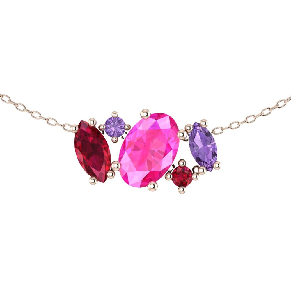 Atlantis Pink & Violet Sapphires With Rubies Rose Gold Necklace