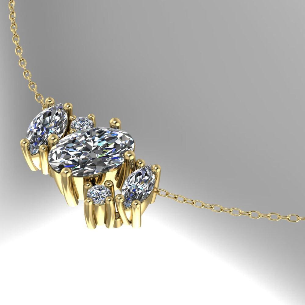 Atlantis Diamonds - 18 Carat Yellow Gold Asymmetrical Cluster Necklace