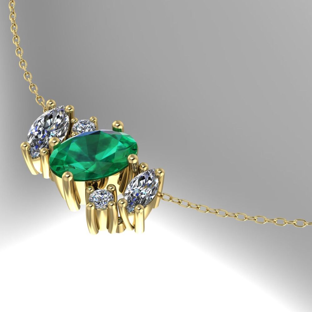 Atlantis Emerald & Diamonds - 18 Carat Yellow Gold Asymmetrical Cluster Necklace