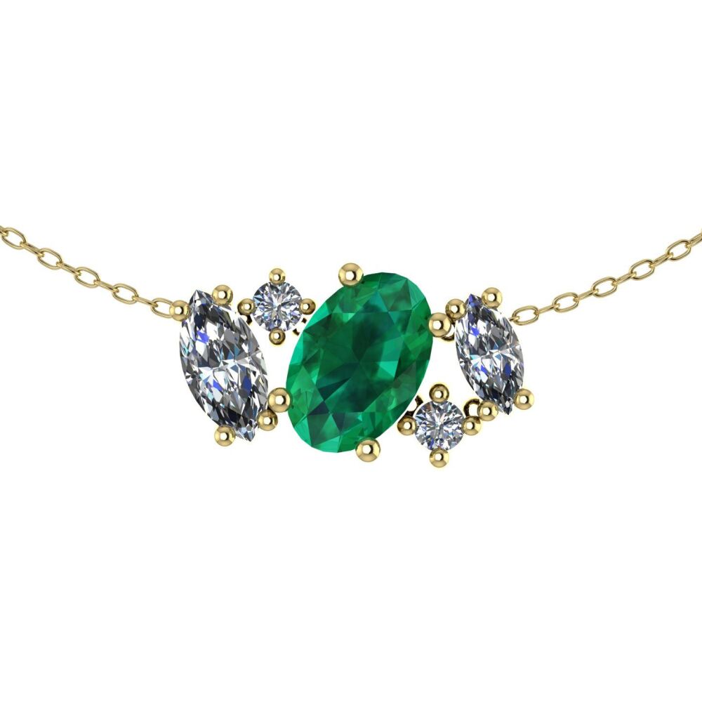 Atlantis Emerald & Diamonds - 18 Carat Yellow Gold Asymmetrical Cluster Nec