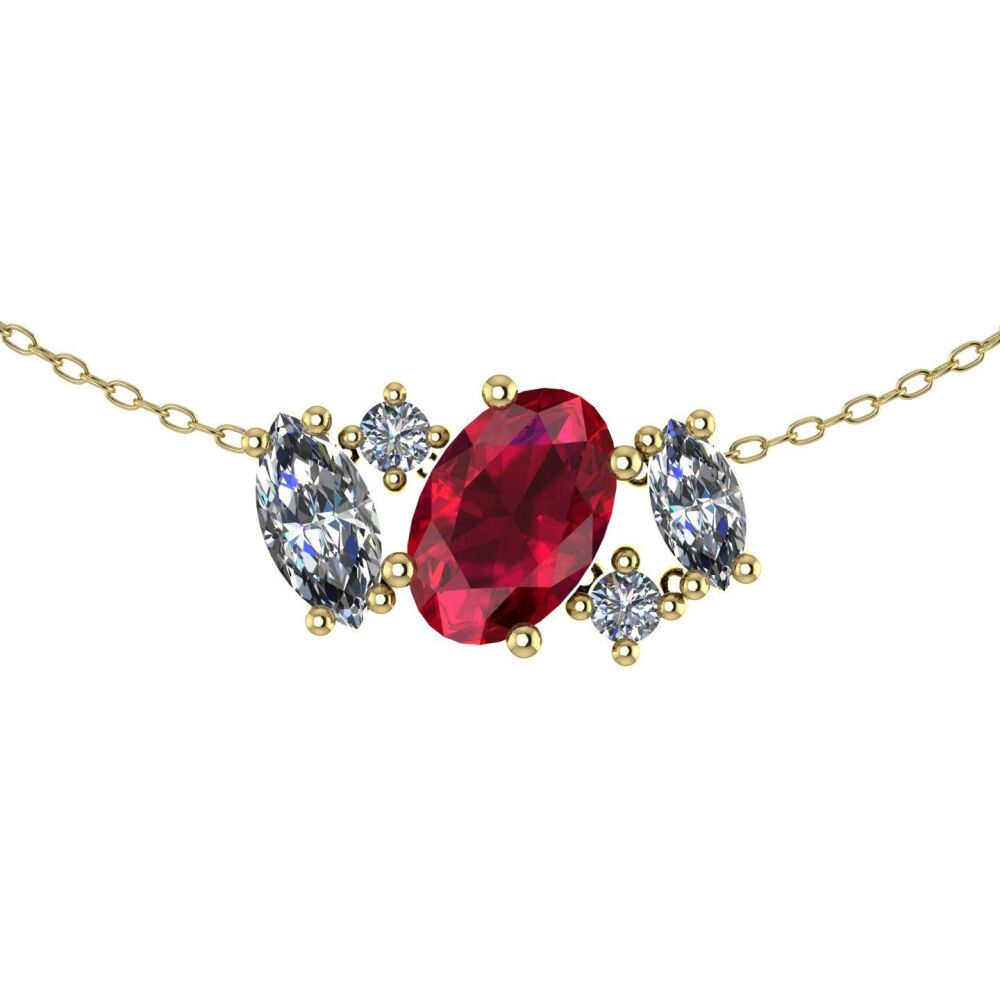 Atlantis Ruby & Diamonds - 18 Carat Yellow Gold Asymmetrical Cluster Necklace