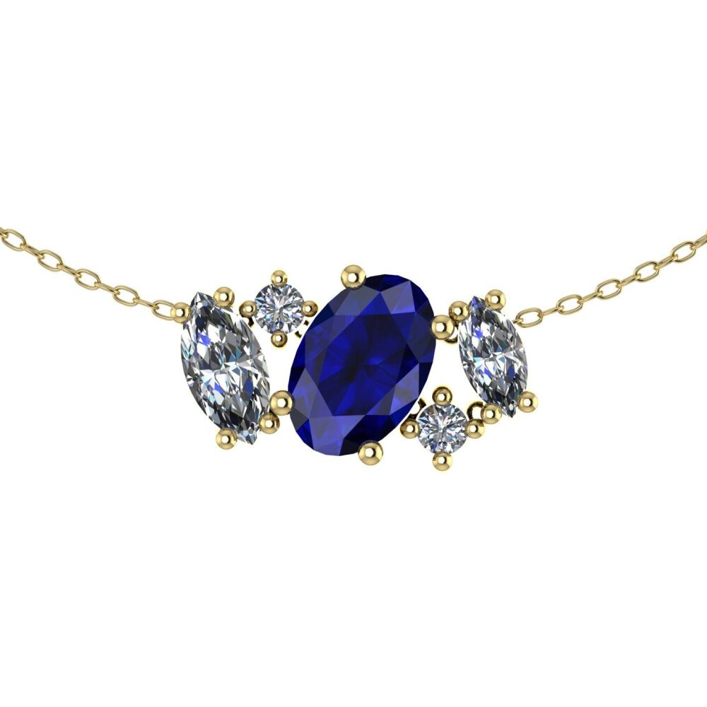 Atlantis Sapphire & Diamonds - 18 Carat Yellow Gold Asymmetrical Cluster Necklace