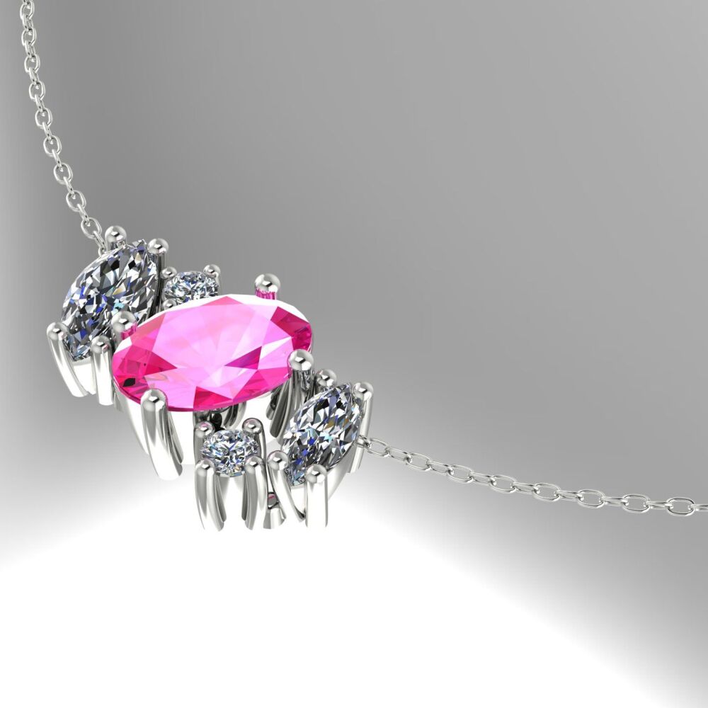 Atlantis Pink Sapphire & Diamonds - Asymmetrical Cluster Necklace