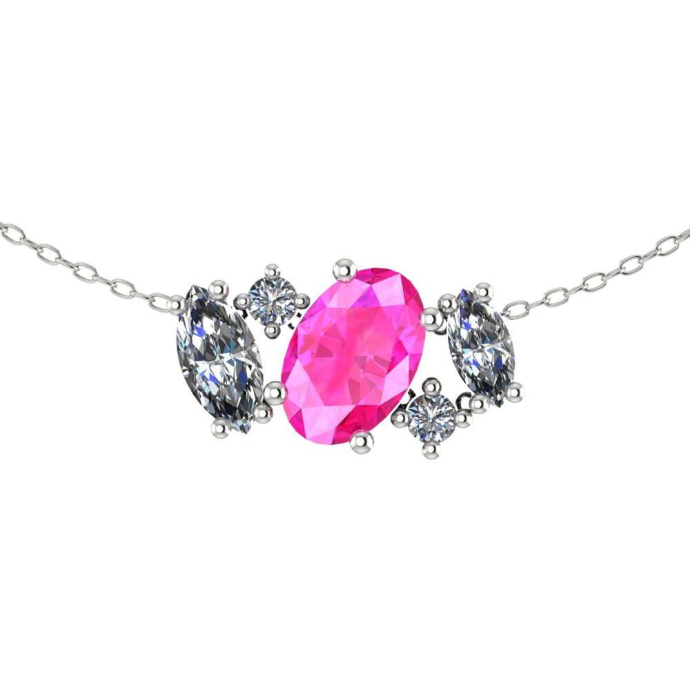 Atlantis Pink Sapphire & Diamonds - 18 Carat White Gold or Platinum Asymmetrical Cluster Necklace