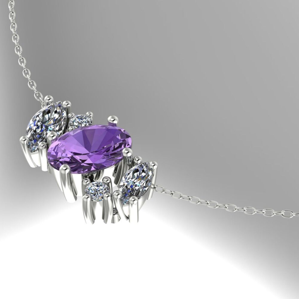 Atlantis Violet Sapphire & Diamonds - 18 Carat White Gold or Platinum Asymmetrical Cluster Necklace