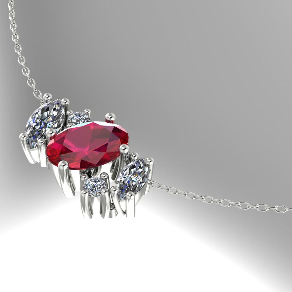 Atlantis Ruby & Diamonds - 18 Carat White Gold or Platinum Asymmetrical Cluster Necklace