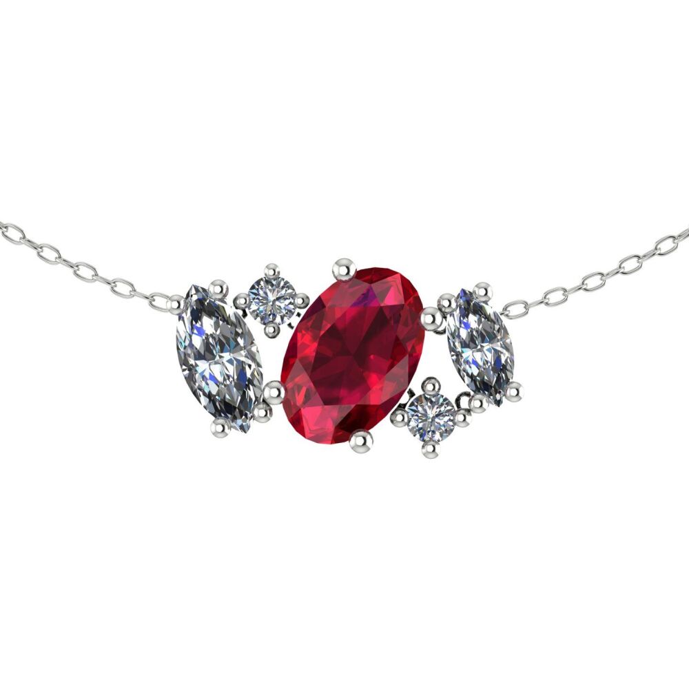 Atlantis Ruby & Diamonds - 18 Carat White Gold or Platinum Asymmetrical Cluster Necklace