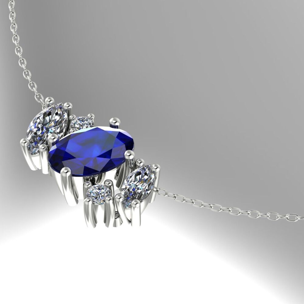 Atlantis Sapphire & Diamonds - Asymmetrical Cluster Necklace