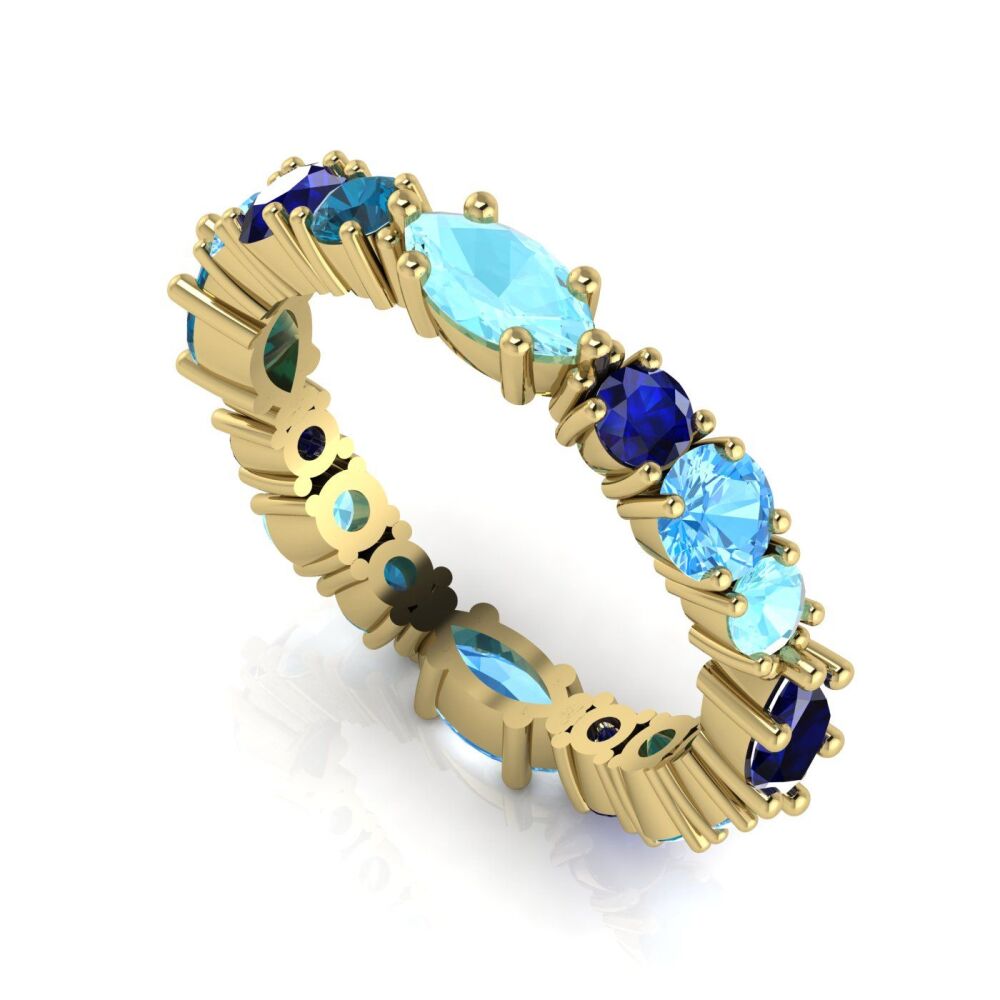 True Blue - Sapphire, Aquamarine & Topaz Yellow Gold Eternity Ring