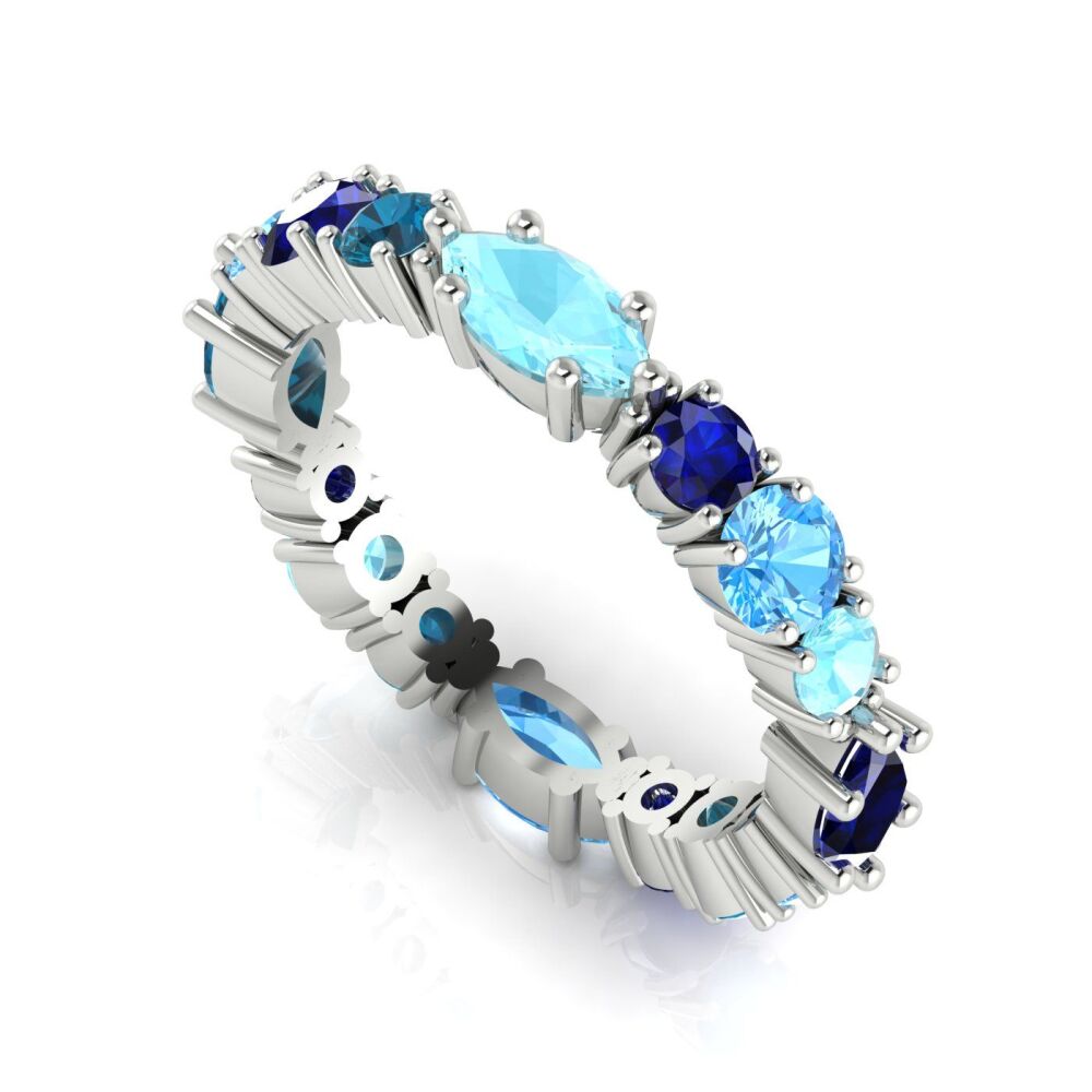 True Blue - Sapphire, Aquamarine & Topaz Eternity White Gold Or Platinum Eternity Ring