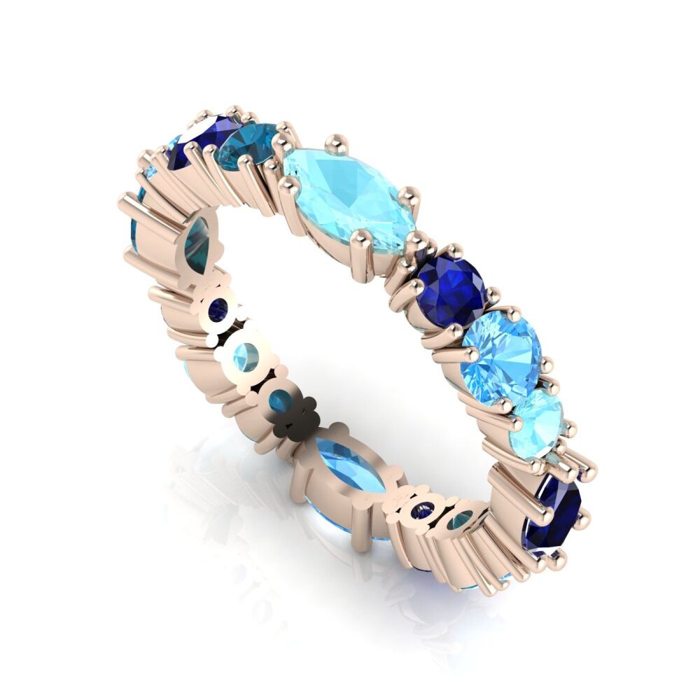 True Blue - Sapphire, Aquamarine & Topaz Rose Gold Eternity Ring