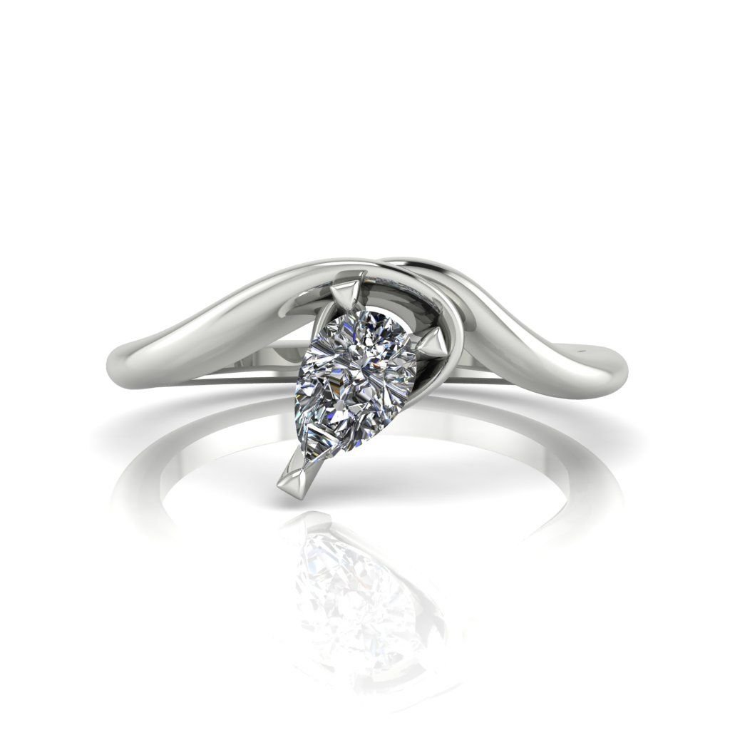 Enchanted: Pear Shaped Lab Grown Solitaire Diamond & White Gold Or Platinum Asymmetrical Ring