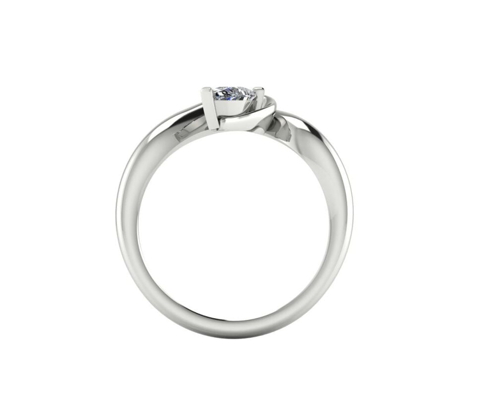 Enchanted: Pear Shaped Lab Grown Solitaire Diamond & White Gold Or Platinum Asymmetrical Ring