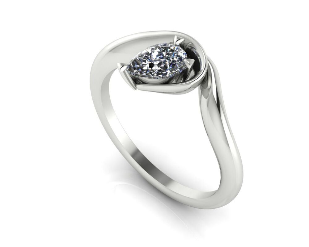 Enchanted: Pear Shaped Lab Grown Solitaire Diamond Asymmetrical Ring