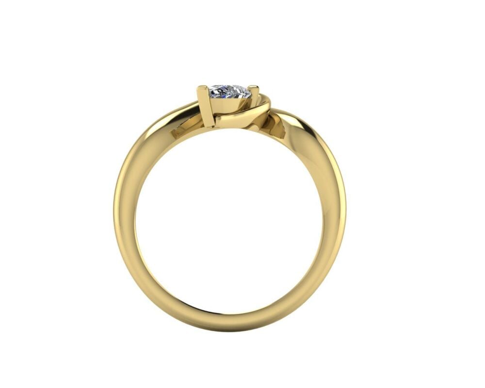 Enchanted: Pear Shaped Lab Grown Solitaire Diamond & Yellow Gold Asymmetrical Ring