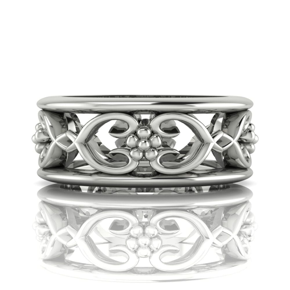 Flowers On The Vine Bordered White Gold Or Platinum Floral Patterned Wedding Ring