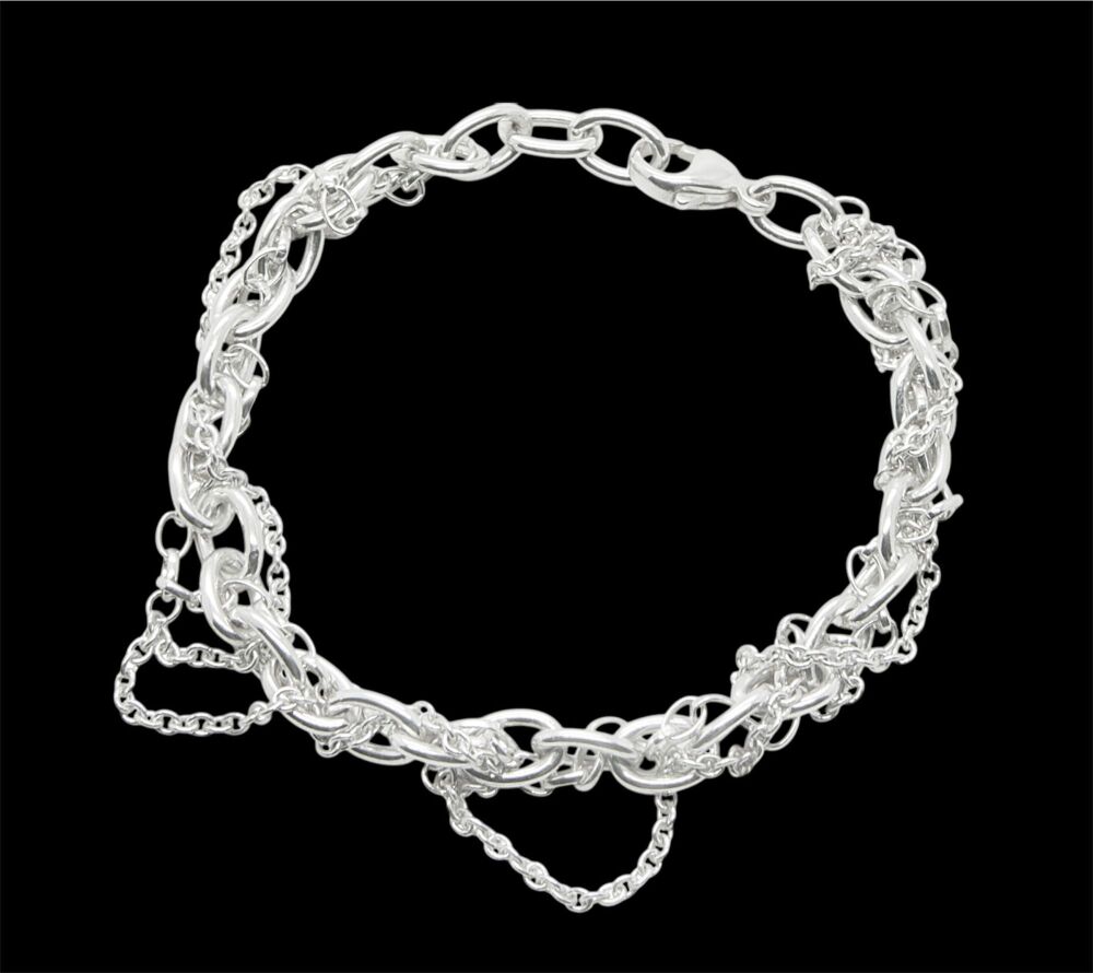 Chain Reaction - Multi Chain Alternative Style Chunky Handmade Silver Bracelet