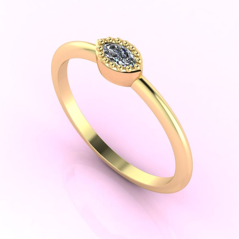 Mini Astraea - Horizontal Marquise Diamond & Yellow Gold Ring