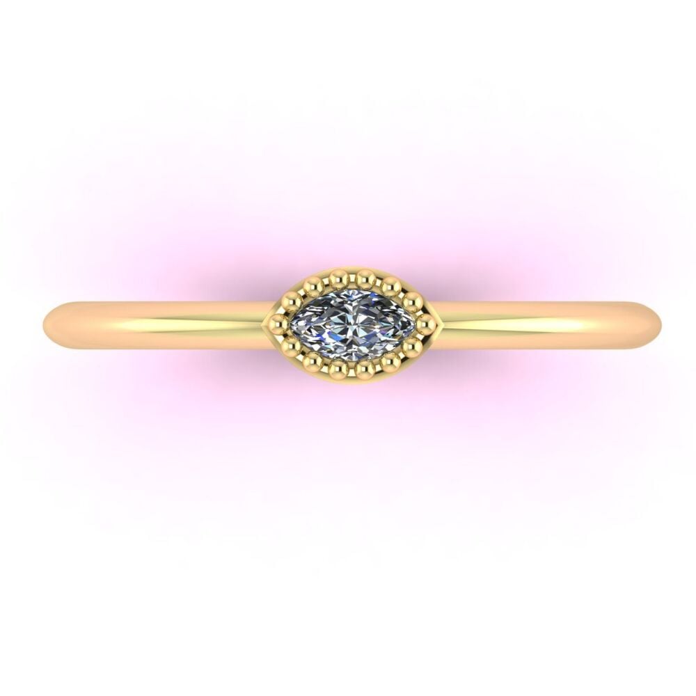 Mini Astraea - Horizontal Marquise Diamond & Yellow Gold Ring