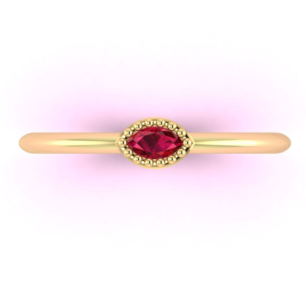 Mini Astraea -  Horizontal Marquise Ruby & Yellow Gold Ring