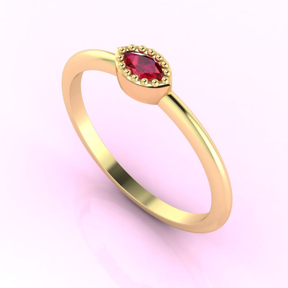 Mini Astraea -  Horizontal Marquise Ruby & Yellow Gold Ring