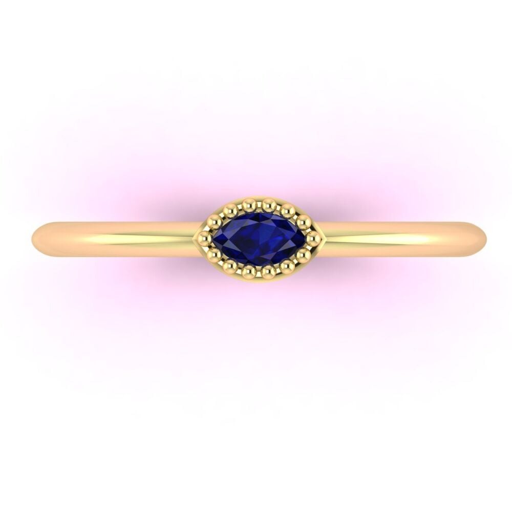 Mini Astraea -  Horizontal Marquise Sapphire & Yellow Gold Ring