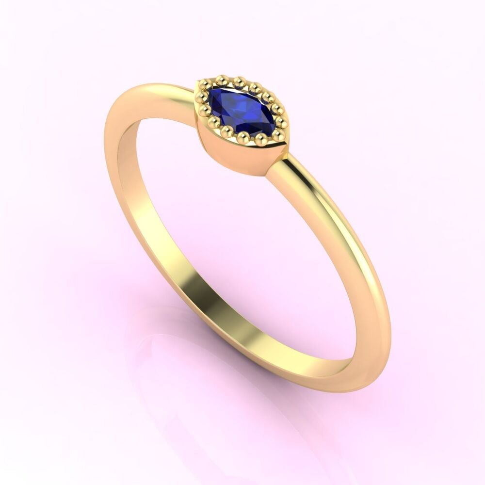 Mini Astraea -  Horizontal Marquise Sapphire & Yellow Gold Ring