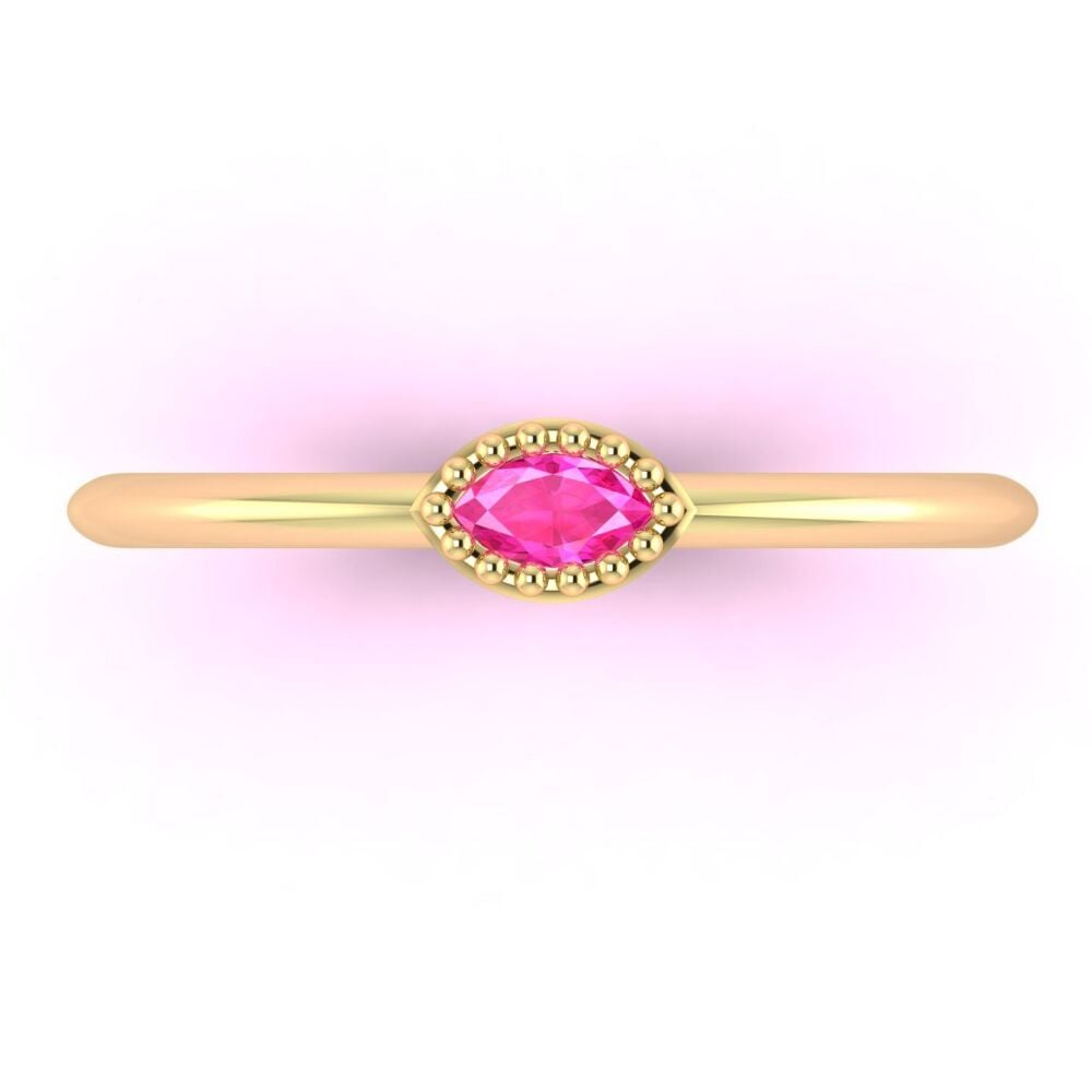 Mini Astraea  -  Horizontal Marquise Pink Sapphire & Yellow Gold Ring