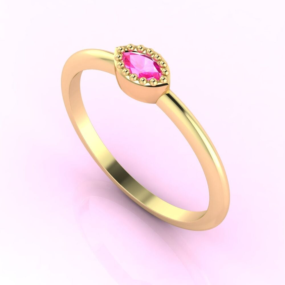 Mini Astraea  -  Horizontal Marquise Pink Sapphire & Yellow Gold Ring