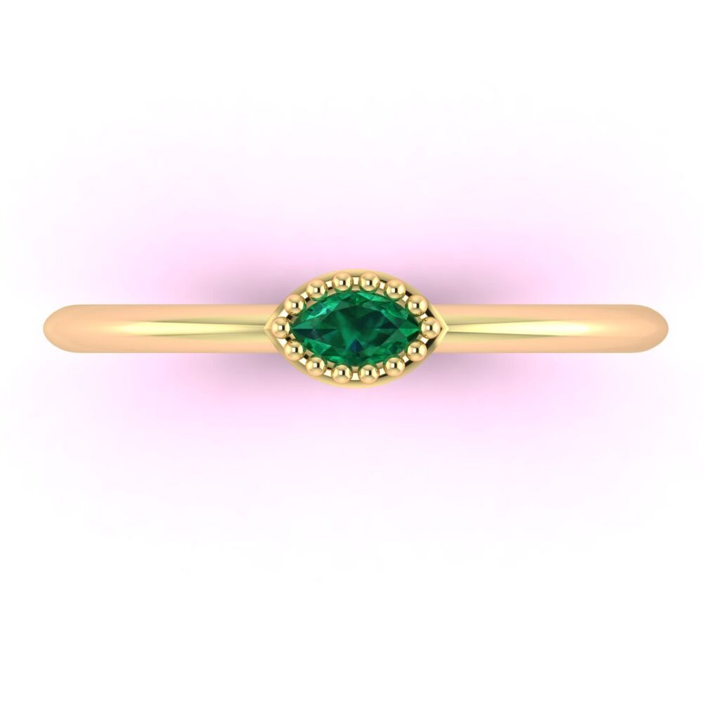 Mini Astraea - Horizontal Marquise Emerald & Yellow Gold Ring