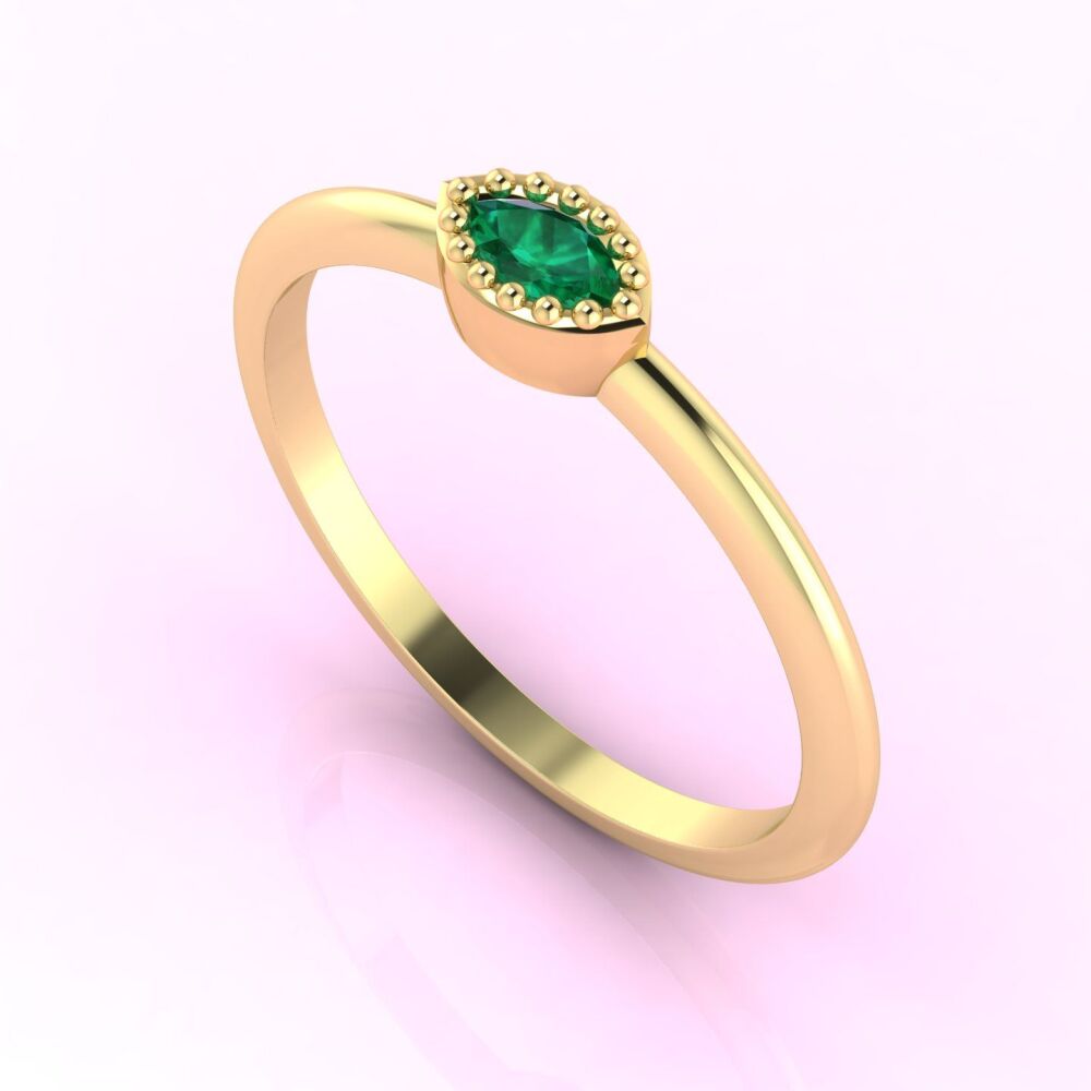 Mini Astraea - Horizontal Marquise Emerald & Yellow Gold Ring