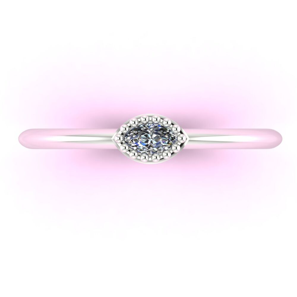 Mini Astraea- Horizontal Dainty Marquise Diamond & White Gold Or Platinum Ring