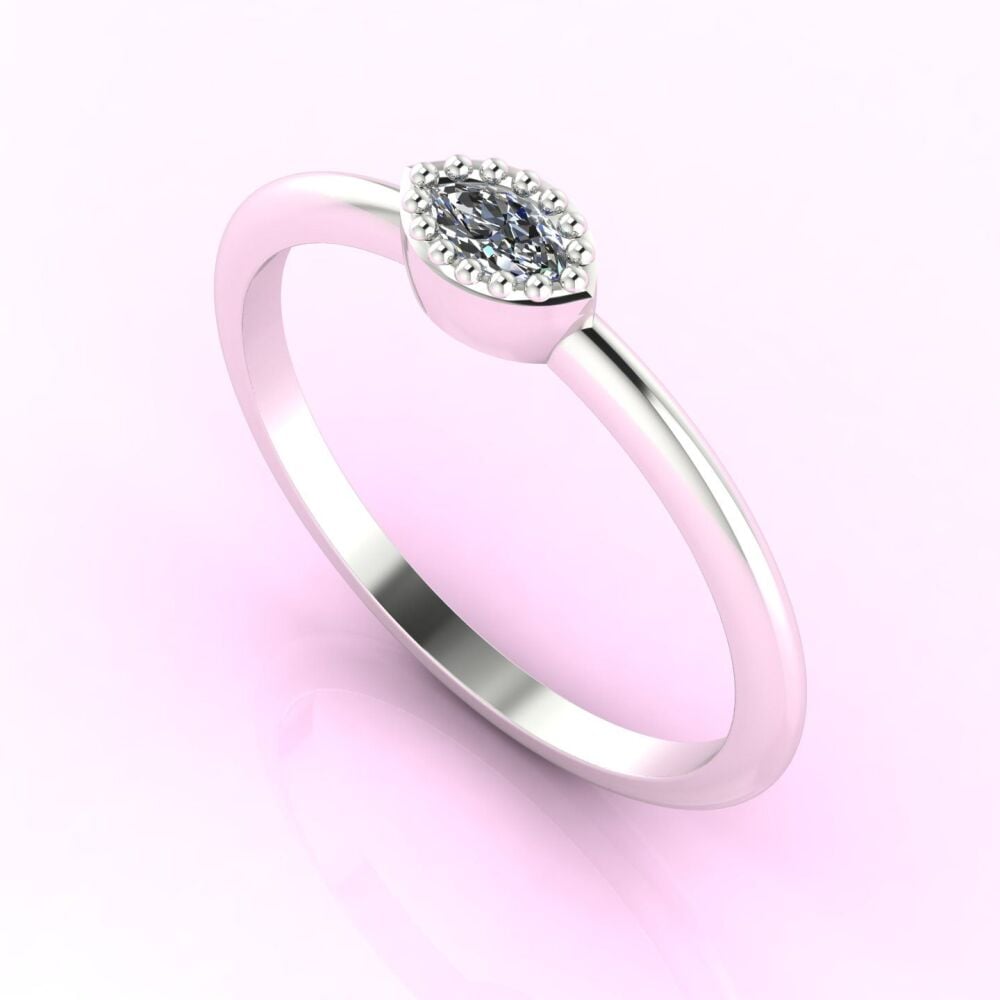 Mini Astraea- Horizontal Dainty Marquise Diamond & White Gold Or Platinum Ring