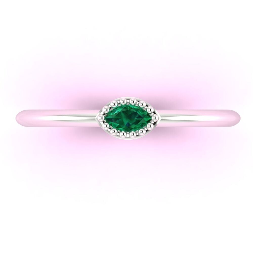 Mini Astraea- Horizontal Dainty Marquise Emerald & White Gold Or Platinum Ring