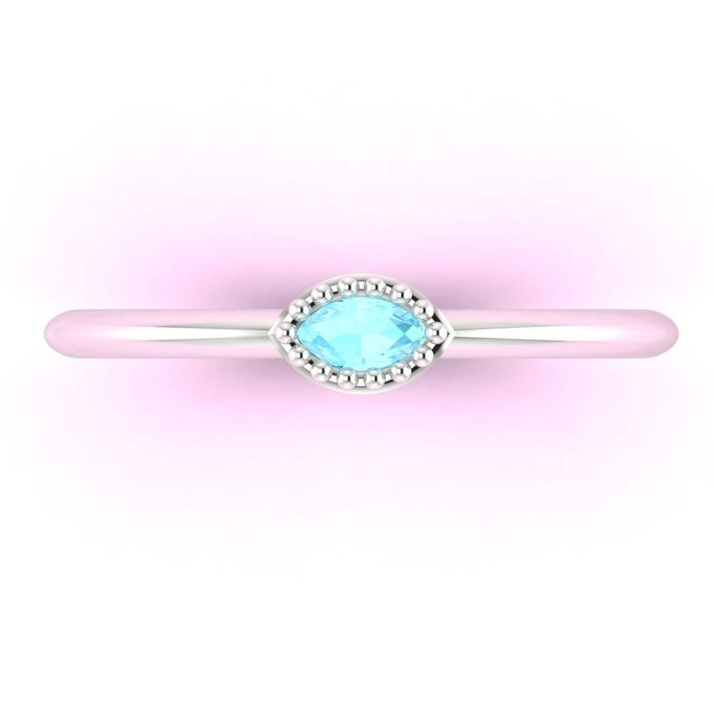 Mini Astraea- Horizontal Dainty Marquise Aquamarine & White Gold Or Platinum Ring