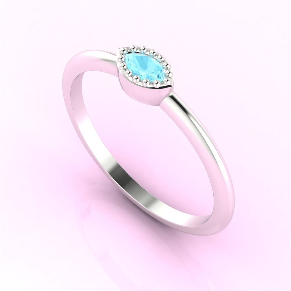 Mini Astraea- Horizontal Dainty Marquise Aquamarine & White Gold Or Platinum Ring