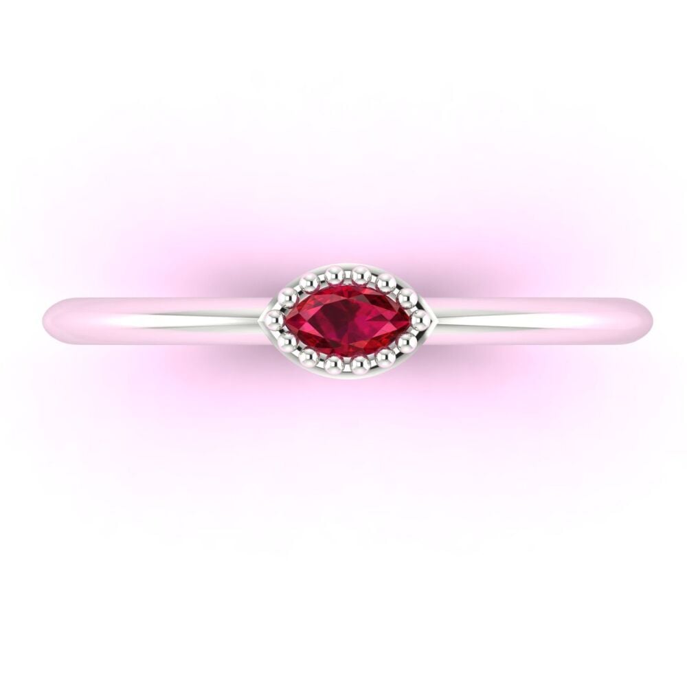 Mini Astraea - Horizontal Dainty Marquise Ruby & White Gold Or Platinum Ring